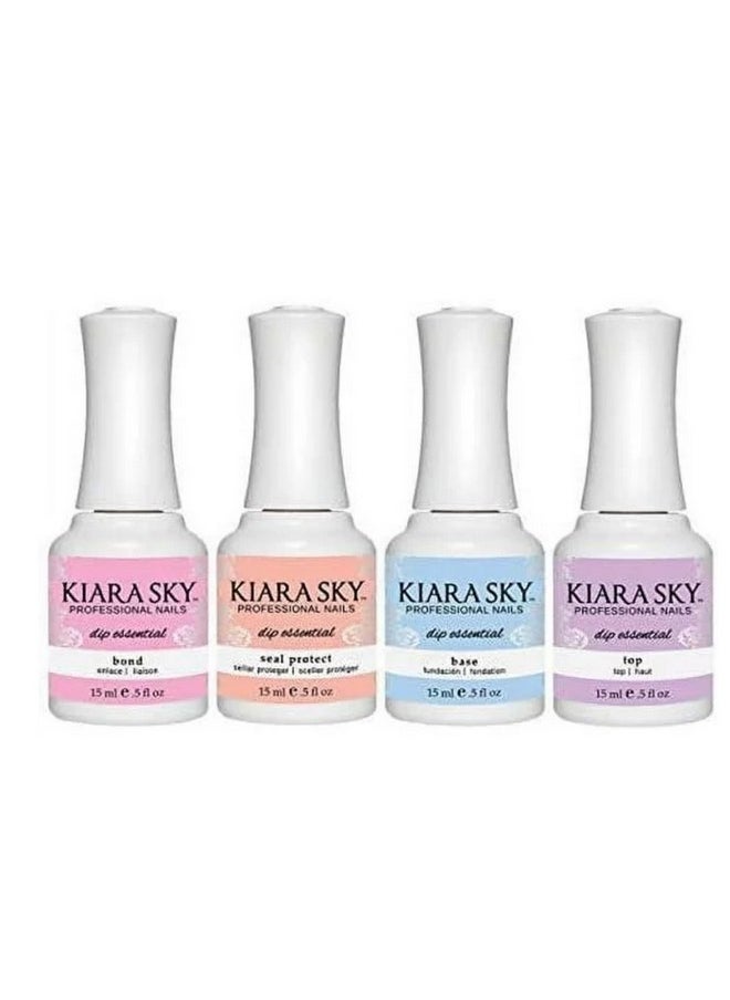 Kiara Sky Dip Manicure Liquid Essentials Bundle Steps 1-4 (BOND, BASE, SEAL PROTECT, TOP COAT)