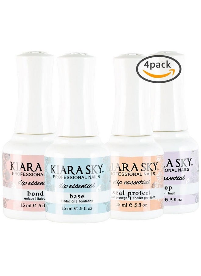 Kiara Sky Dip Manicure Liquid Essentials Bundle Steps 1-4 (BOND, BASE, SEAL PROTECT, TOP COAT)