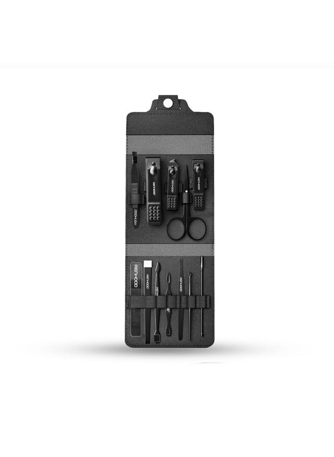 Menhood Man-Cure Kit (12 Pieces) | Stainless Steel Grooming Kit | Manicure Pedicure Kit | Leather Compact Travel Case | Face Care, Foot Care, Hand Care Tools