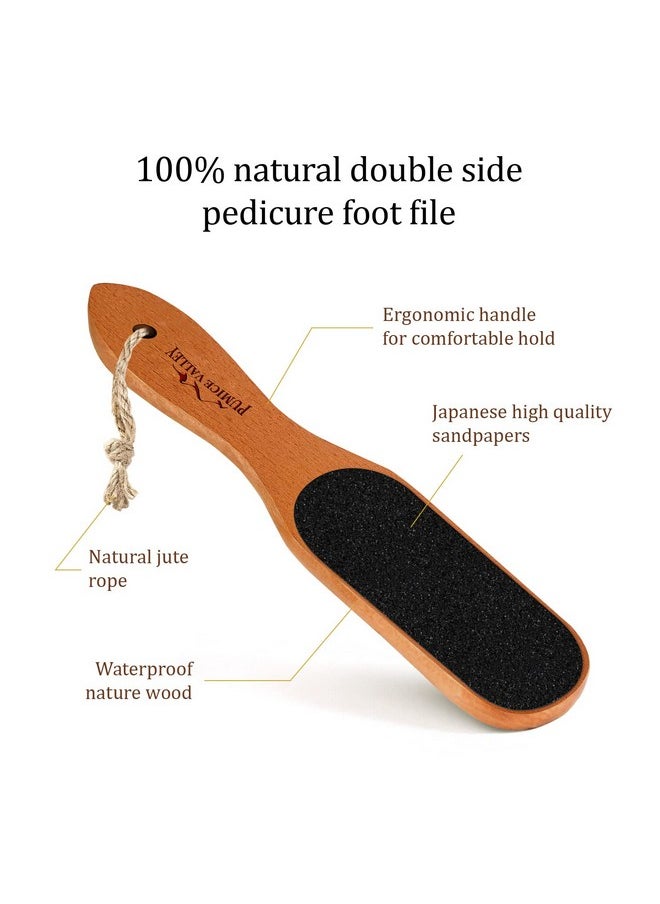 Pumice Stone Foot File - Wooden Pedicure Feet Scrubber with Handle for Callus, Dry, and Dead Skin Removal - Heel Scraper for Feet, Hands, and Body - Foot Filer for Use in Shower