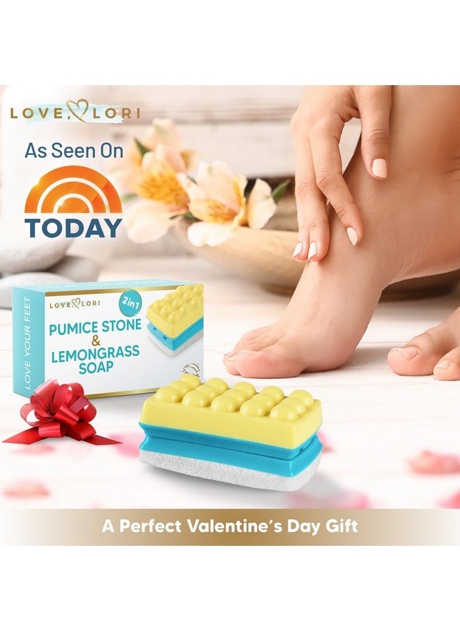 Pumice Stone for Feet - 2 in 1 Foot Scrubber with Soap - Foot Care & Pedicure Kit - Valentines Day Gifts for Her
