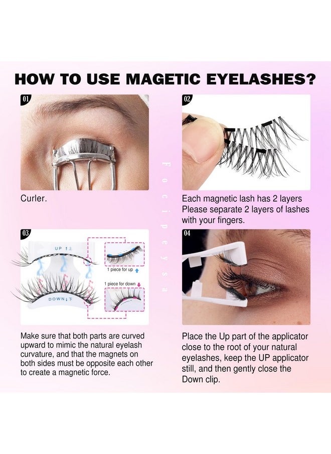 Focipeysa Magnetic Eyelashes Natural Wispy Magnetic Lashes No Glue Needed Magnetic Strip Eyelashes Reusable Magnetic Lash Kit with Applicator DIY Magnetic False Eye Lashes