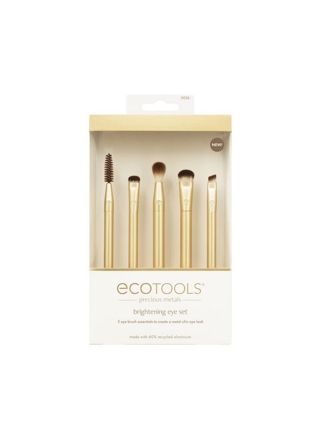 EcoTools Precious Metals Brightening Eye Kit, Precision Makeup Brushes For Eyeshadow, Brows, & Liner, Eco-friendly Makeup Brush Set, Sustainable Recycled Aluminum, Cruelty-Free, Chrome, 5 Piece Set