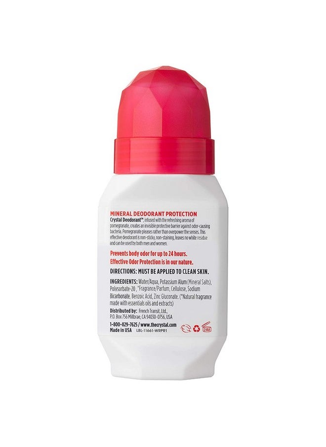 Crystal Mineral Deodorant Roll-On Body Deodorant With 24-Hour Odor Protection, Pomegranate, Non-Sticky Roll-On, Aluminium Chloride, 2.25 FL OZ - 3 pack