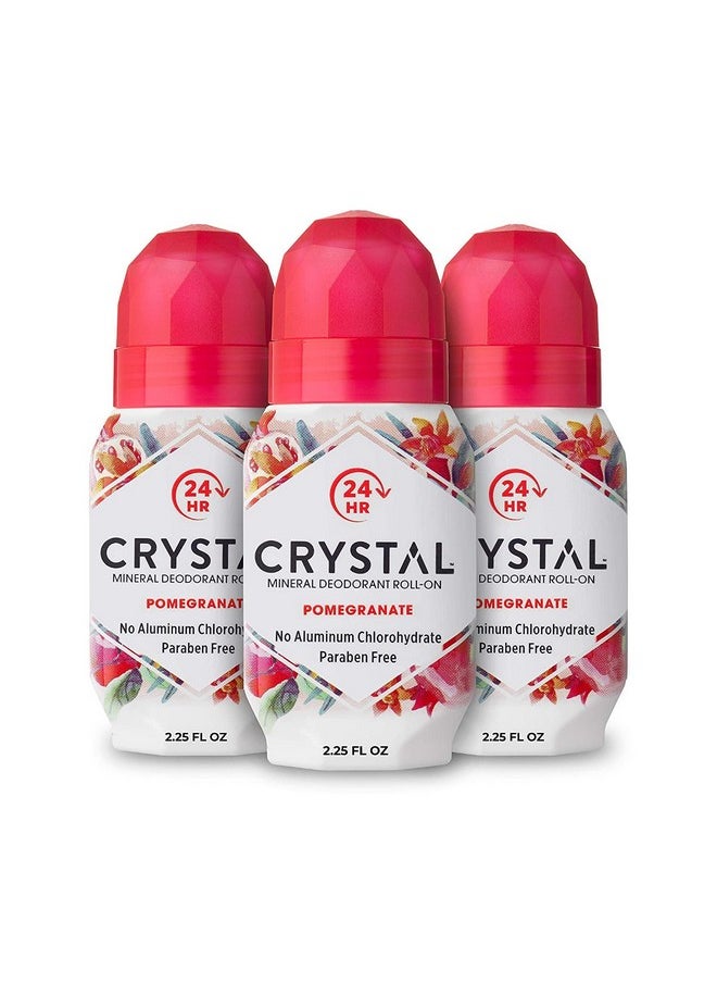 Crystal Mineral Deodorant Roll-On Body Deodorant With 24-Hour Odor Protection, Pomegranate, Non-Sticky Roll-On, Aluminium Chloride, 2.25 FL OZ - 3 pack