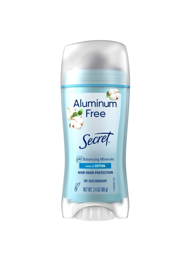 Secret Deodorant Aluminum Free for Women, 48hr Odor Protection, Free of Parabens Dyes Talc & Baking Soda, Cotton Scent, 2.4 oz