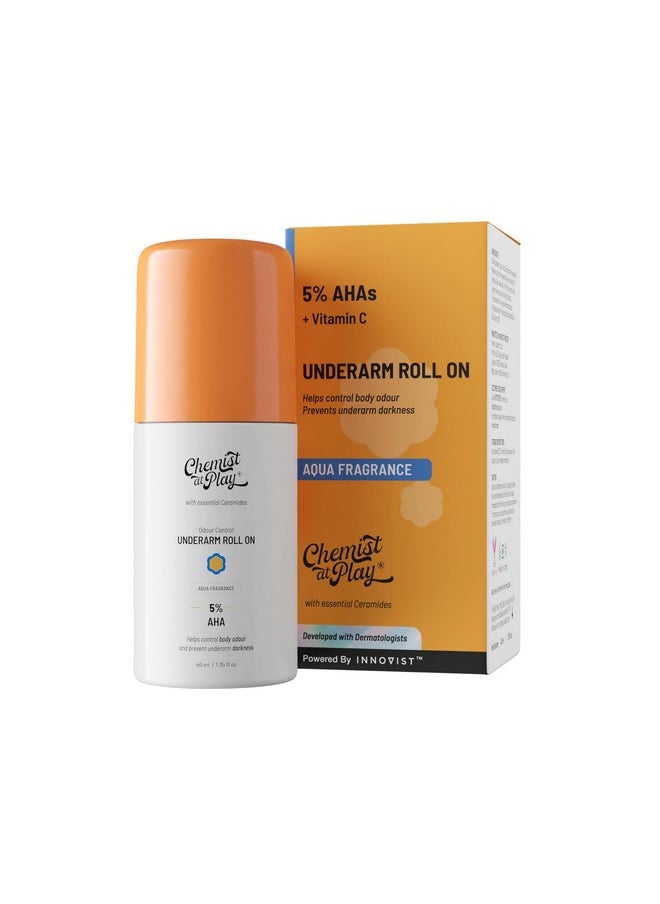 Chemist At Play UnderArm Roll-On with 5% Lactic Acid 1% Mandelic Acid | Prevents Odour Brightens Skin & Exfoliates Underarm | Long Lasting Aqua Fragrance | Alcohol & Aluminium Free (1.3 Ounce)