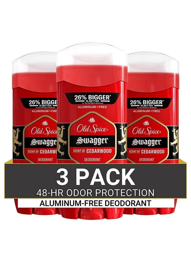 Old Spice Aluminum Free Deodorant for Men, 24/7 Odor Protection, 24/7 Lasting Freshness, Red Collection, Swagger with Cedarwood Scent, 3.8 oz (Pack of 3)