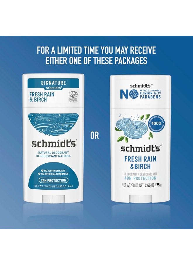 Schmidt's Aluminum-Free Vegan Deodorant Fresh Rain & Birch with 24 Hour Odor Protection, 2 Count for Women and Men, Natural Ingredients, Cruelty-Free, 2.65 oz