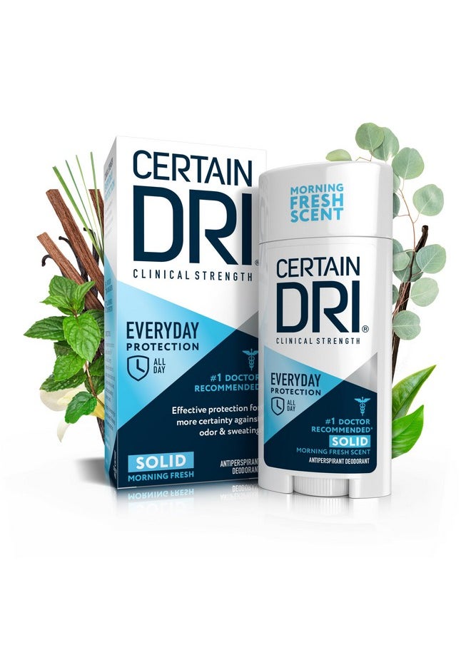 Certain Dri Everyday Strength Clinical Solid Antiperspirant, Hyperhidrosis Treatment for Men & Women, Long-Lasting 72hr Protection, Effective Sweat Control, Travel Friendly, Fresh Scent, 2.6oz