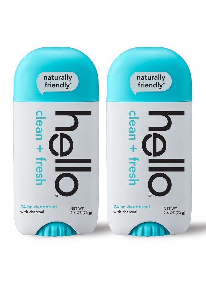 hello Activated Charcoal Fresh and Clean Deodorant for Women + Men, Aluminum Free, Baking Soda Free, Parabens Free, 24 Hour Odor Protection, 2.6 Ounce, 2 Pack