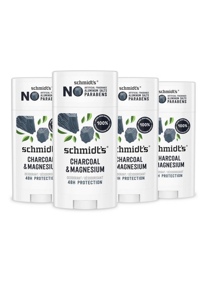 Schmidt's Aluminum-Free Vegan Deodorant Charcoal & Magnesium with 24 Hour Odor Protection, 4 Count for Women and Men, Natural Ingredients, Cruelty-Free, 2.65 oz