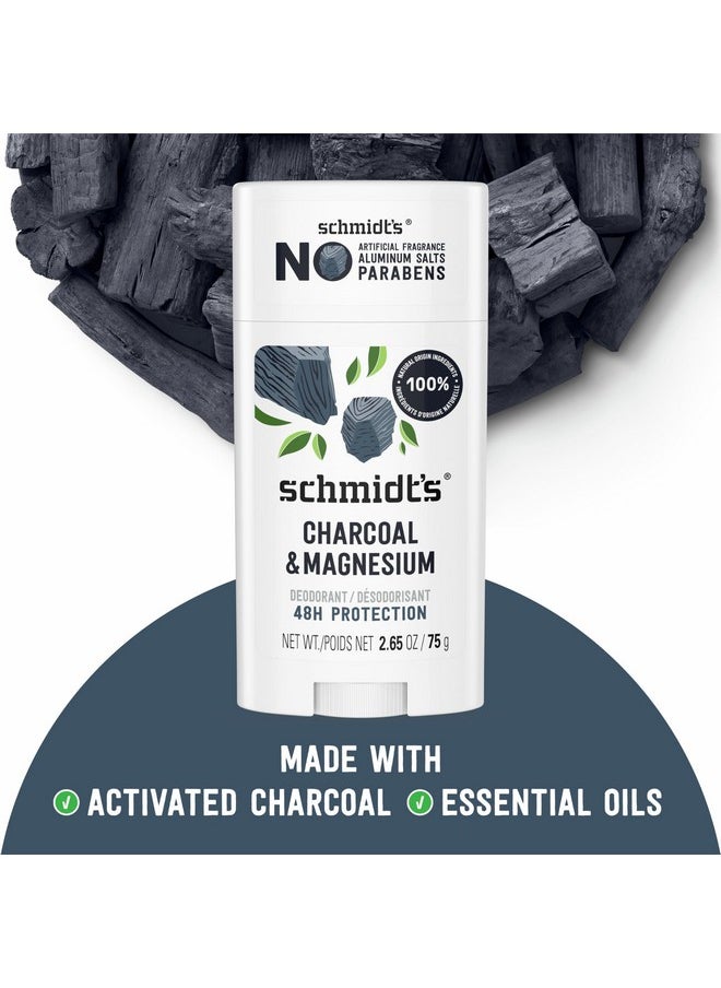 Schmidt's Aluminum-Free Vegan Deodorant Charcoal & Magnesium with 48 Hour Odor Protection, 2 Count for Women and Men, Natural Ingredients, Cruelty-Free, 2.65 oz, Pack of 2