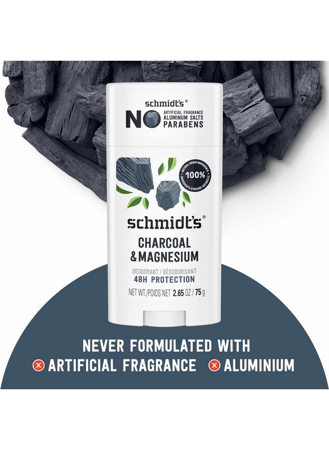 Schmidt's Aluminum-Free Vegan Deodorant Charcoal & Magnesium with 48 Hour Odor Protection, 2 Count for Women and Men, Natural Ingredients, Cruelty-Free, 2.65 oz, Pack of 2