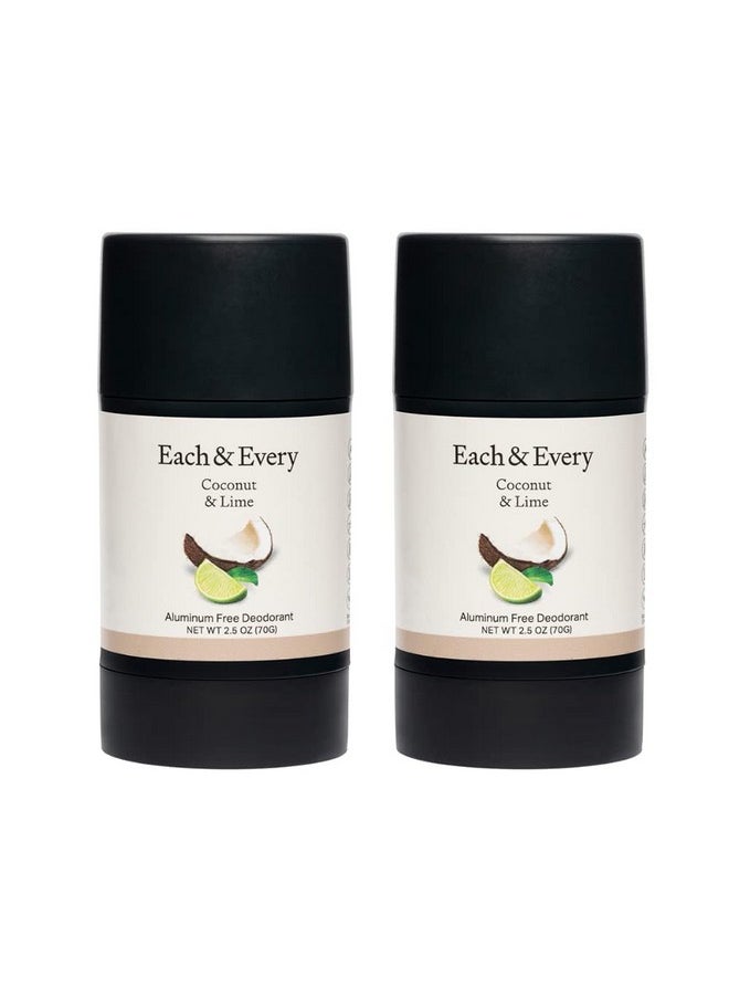Each & Every All Natural Deodorant for Men & Women - Aluminum- Free, Sensitive Skin, Plant-Based, Baking Soda-Free, Long Lasting 24 Hr Odor Control - Coconut & Lime Travel Size Multipack, 2.5oz