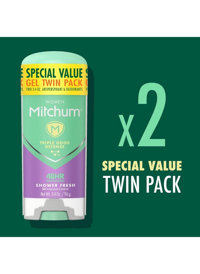 Mitchum Women's Deodorant, Antiperspirant Stick, Triple Odor Defense Gel, 48 Hr Protection, Shower Fresh, 3.4 Oz (Pack of 2)