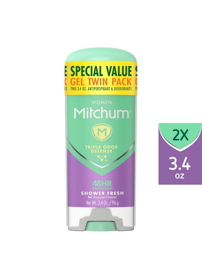 Mitchum Women's Deodorant, Antiperspirant Stick, Triple Odor Defense Gel, 48 Hr Protection, Shower Fresh, 3.4 Oz (Pack of 2)