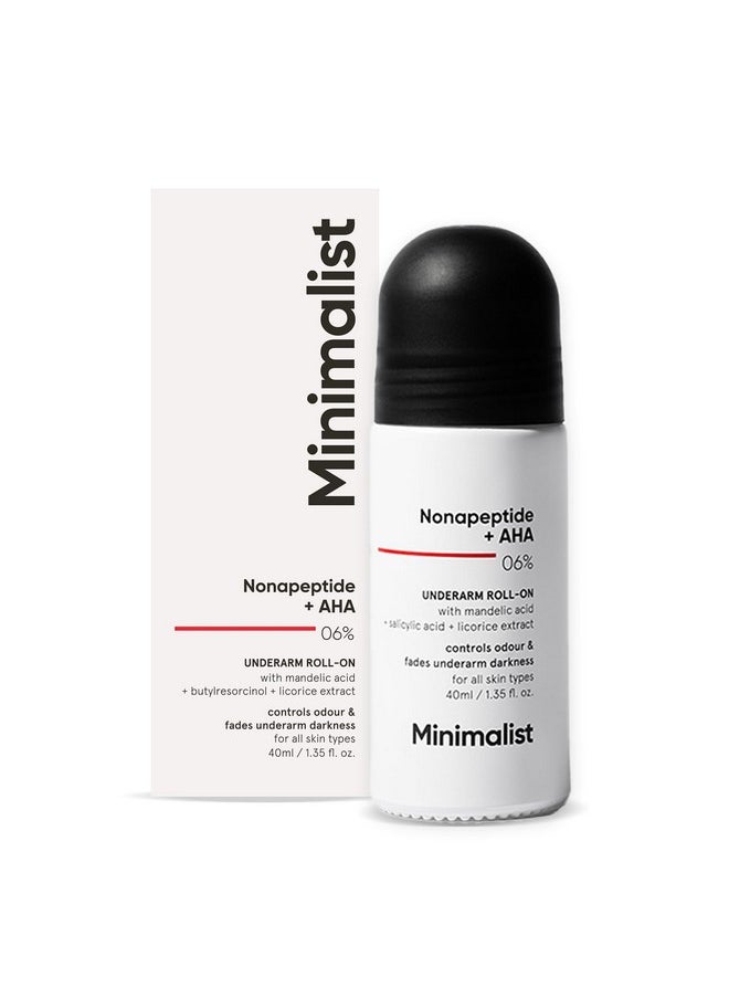 Minimalist Underarm Roll On Deodorant to Control Odour & Fade Darkness | With Nonapeptide + AHA BHA 06% | | Fragrance & Aluminium Free | Exfoliating Deo For Women & Men | 1.35 Fl Oz / 40 ml