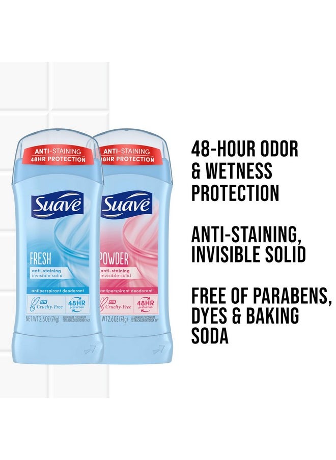 Suave Deodorant Women, Antiperspirant, Powder and Fresh Bundle, 48-Hour Odor & Wetness Protection, with Essential Oils, anti-staining, no baking soda Bundle 4 x 2.6 oz