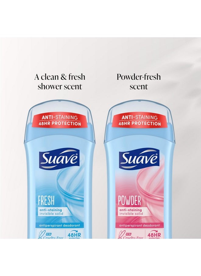 Suave Deodorant Women, Antiperspirant, Powder and Fresh Bundle, 48-Hour Odor & Wetness Protection, with Essential Oils, anti-staining, no baking soda Bundle 4 x 2.6 oz
