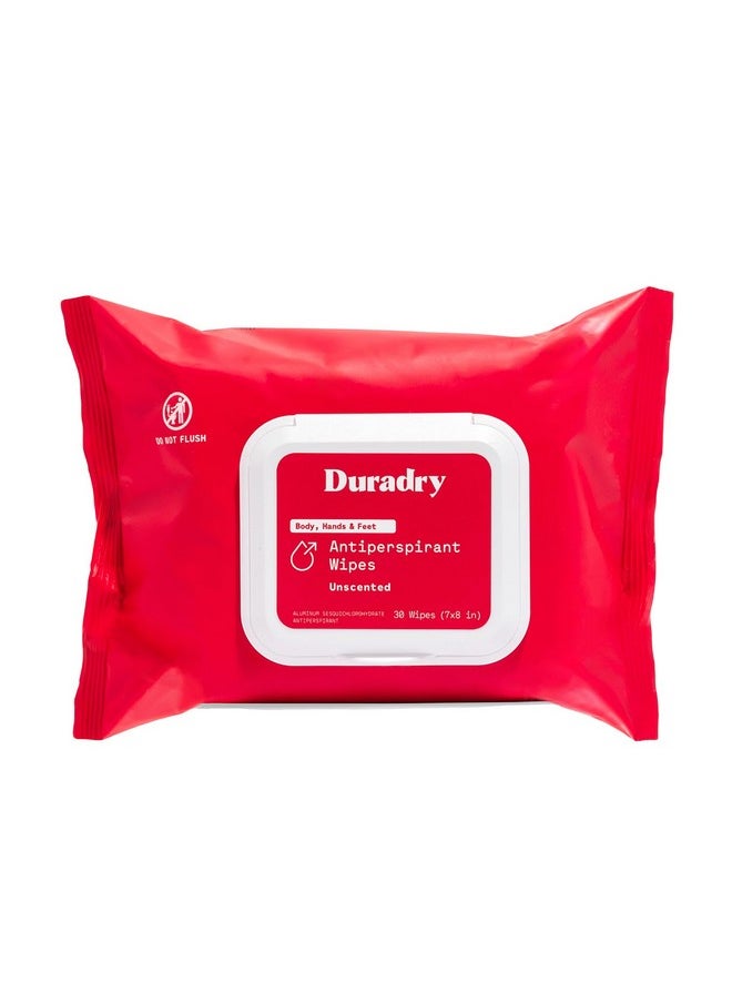 Duradry Antiperspirant Body Wipes for Men & Women - Anti-Sweat Wipes for Hands and Feet, Neutralizes Odor and Excessive Sweating, Quick-Drying and Travel-Friendly - Unscented, Pack of 1