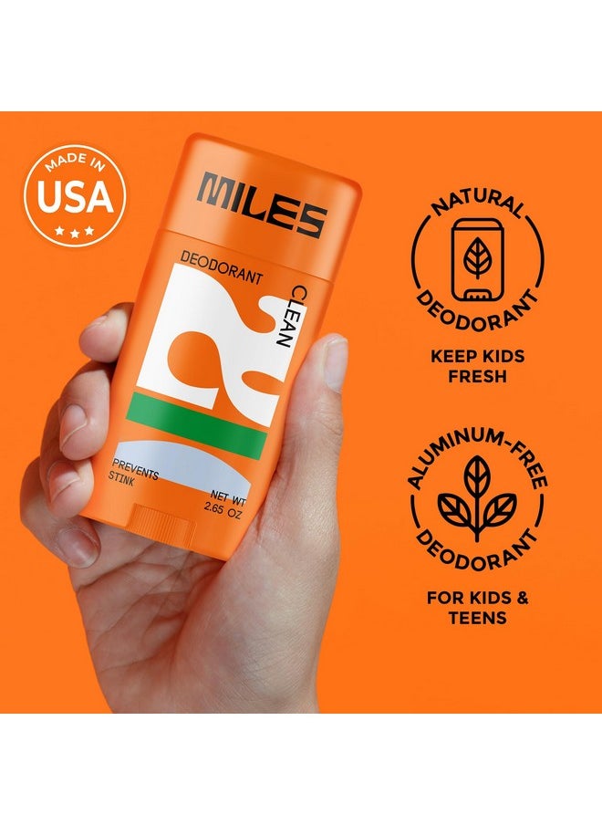 Miles Kids Deodorant for Boys and Girls - Aluminum Free Deodorant for Kids and Teens, Natural, Hypoallergenic, Made in USA - Clean Scent, 1-Pack