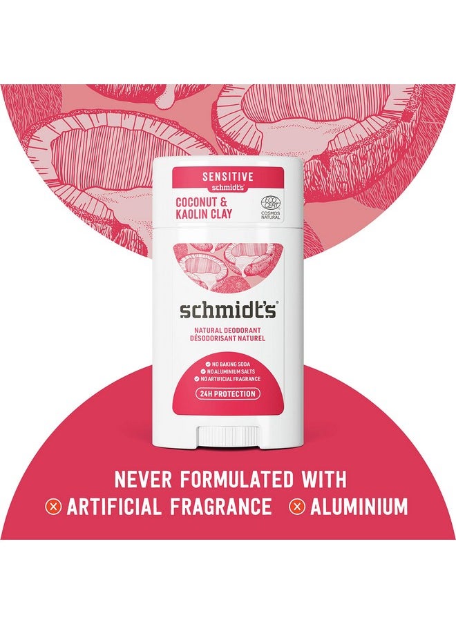 Schmidt's Aluminum Free Natural Deodorant Coconut & Kaolin Clay 2-pk for Women and Men, with 24 Hour Odor Protection, Certified Natural, Cruelty Free, Vegan Deodorant 2.65oz