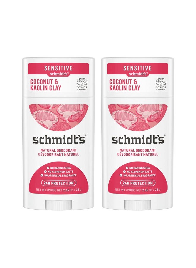 Schmidt's Aluminum Free Natural Deodorant Coconut & Kaolin Clay 2-pk for Women and Men, with 24 Hour Odor Protection, Certified Natural, Cruelty Free, Vegan Deodorant 2.65oz