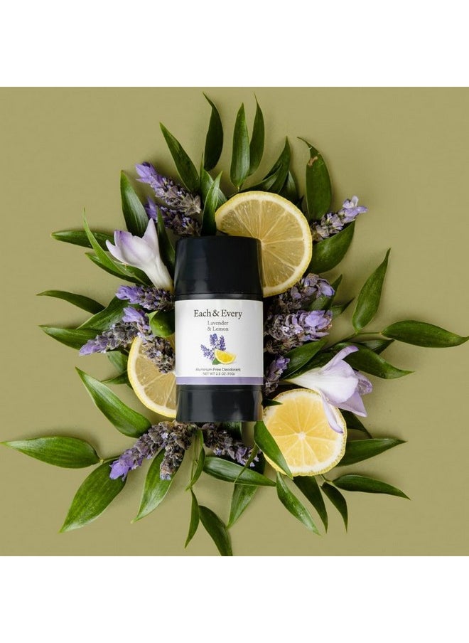 Each & Every All Natural Deodorant for Women & Men - Sensitive Skin, Plant-Based, Baking Soda & Aluminum-Free Deodorant - Clean Long Lasting 24 Hr Odor Control - Lavender & Lemon Travel Size, 2.5oz