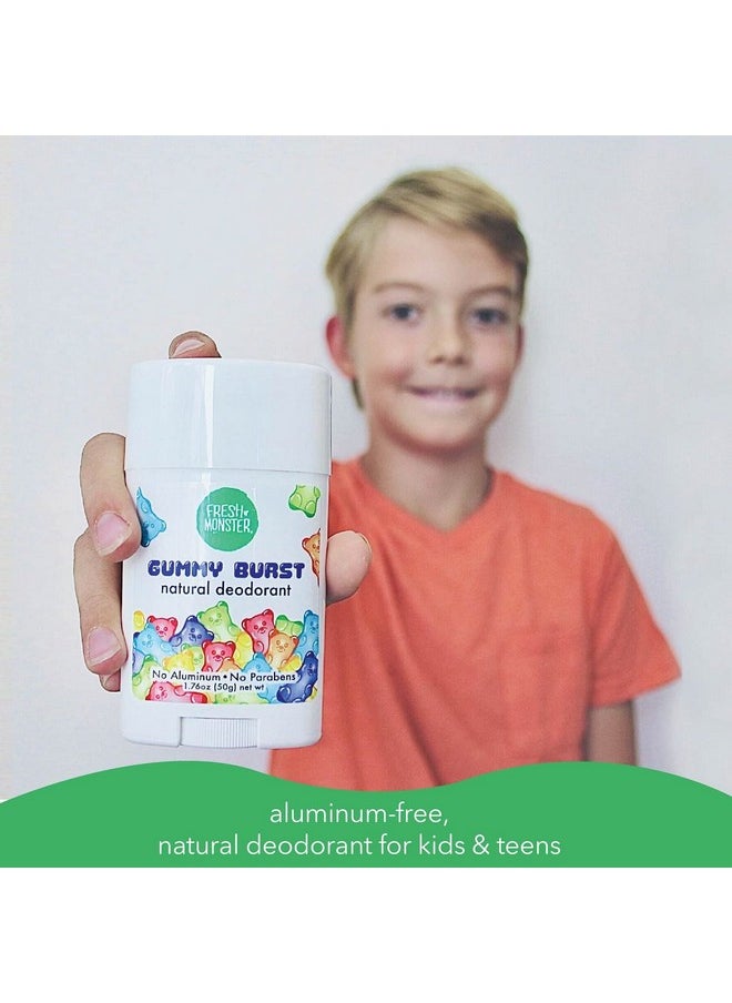Fresh Monster Natural Deodorant for Kids & Teens, Aluminum Free, Paraben Free, Hypoallergenic Deodorant, Gummy Burst (1.76oz)