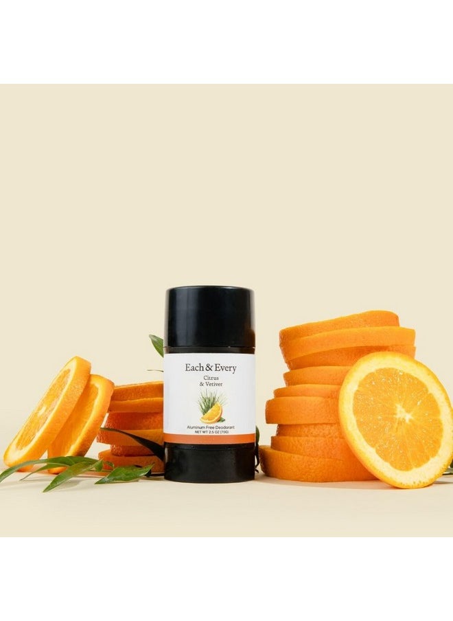Each & Every All Natural Deodorant for Men & Women - Aluminum- Free, Sensitive Skin, Plant-Based, Baking Soda-Free, Long Lasting 24 Hr Odor Control - Citrus & Vetiver Travel Size Multipack, 2.5oz