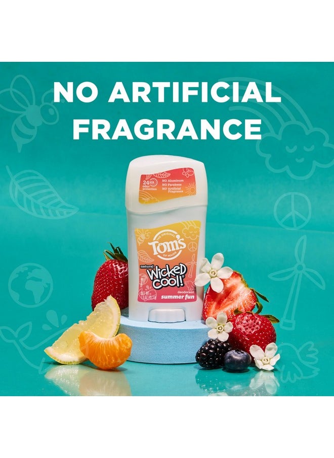 Tom's of Maine Aluminum-Free Wicked Cool! Natural Deodorant for Kids, Summer Fun, 1.6 oz. (Pack of 3) (Packaging May Vary)