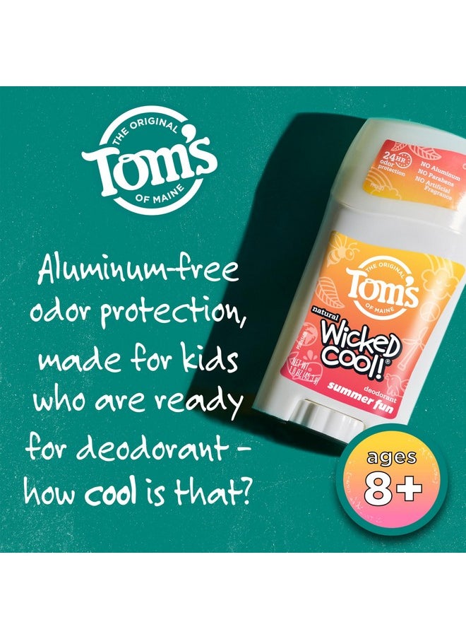 Tom's of Maine Aluminum-Free Wicked Cool! Natural Deodorant for Kids, Summer Fun, 1.6 oz. (Pack of 3) (Packaging May Vary)