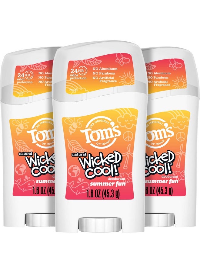Tom's of Maine Aluminum-Free Wicked Cool! Natural Deodorant for Kids, Summer Fun, 1.6 oz. (Pack of 3) (Packaging May Vary)