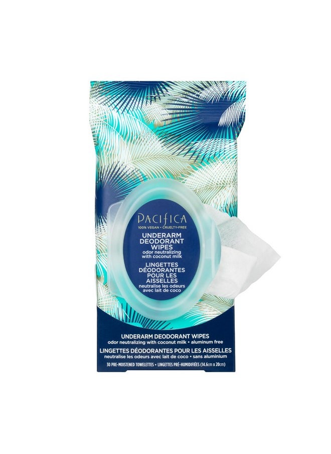 Pacifica Deodorant Wipes - Coconut Milk Underarm & Full Body Deodorant Wipes - Removes Sweat & Oil - Aluminum-Free - Natural Feminine Odor Control Clean Vegan & Cruelty-Free Dermatologist Tested