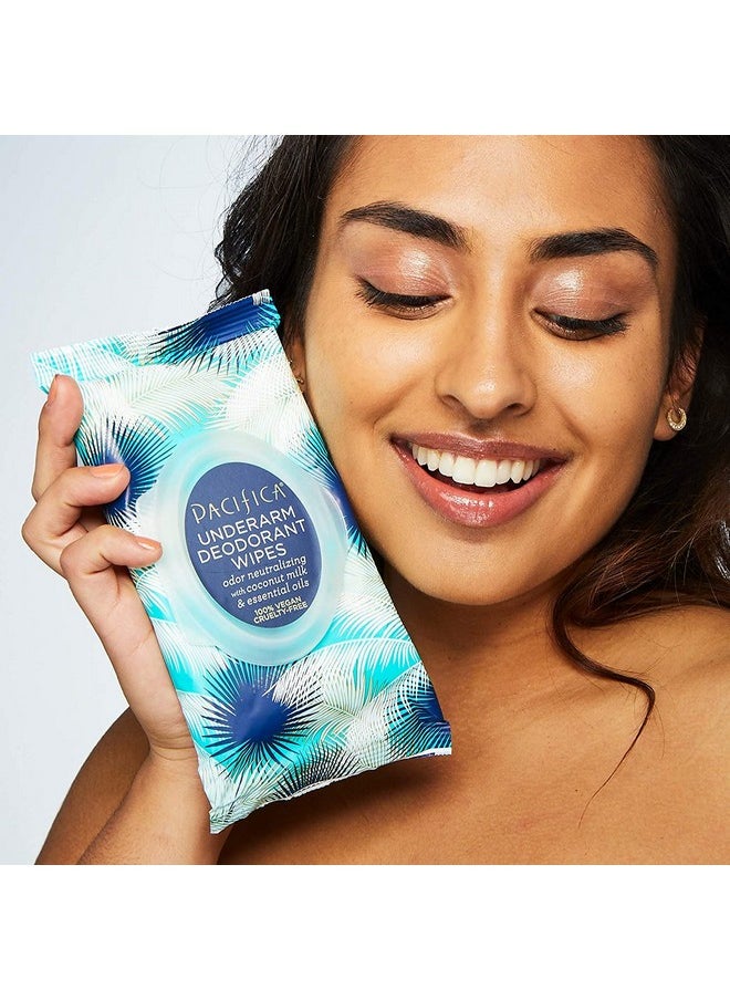 Pacifica Deodorant Wipes - Coconut Milk Underarm & Full Body Deodorant Wipes - Removes Sweat & Oil - Aluminum-Free - Natural Feminine Odor Control Clean Vegan & Cruelty-Free Dermatologist Tested