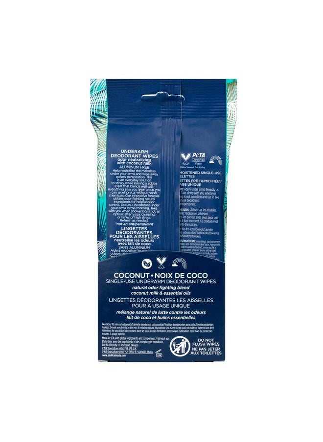 Pacifica Deodorant Wipes - Coconut Milk Underarm & Full Body Deodorant Wipes - Removes Sweat & Oil - Aluminum-Free - Natural Feminine Odor Control Clean Vegan & Cruelty-Free Dermatologist Tested