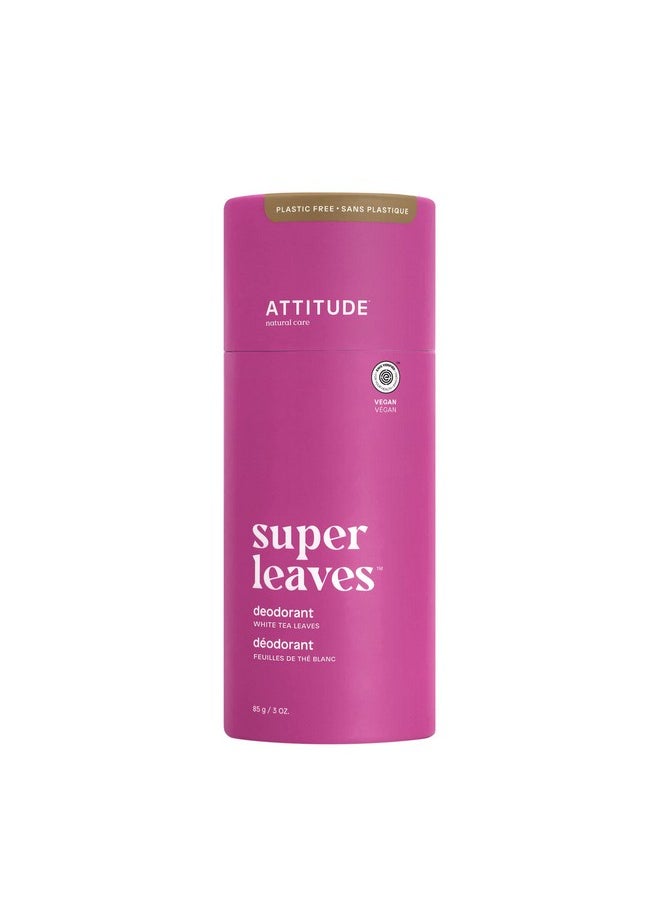 ATTITUDE Plastic-Free Deodorant, EWG Verified, Aluminum Free, Vegan Naturally Sourced Body Deodorants for Women & Men, Dermatologically Tested, White Tea Leaves, 3 Ounces
