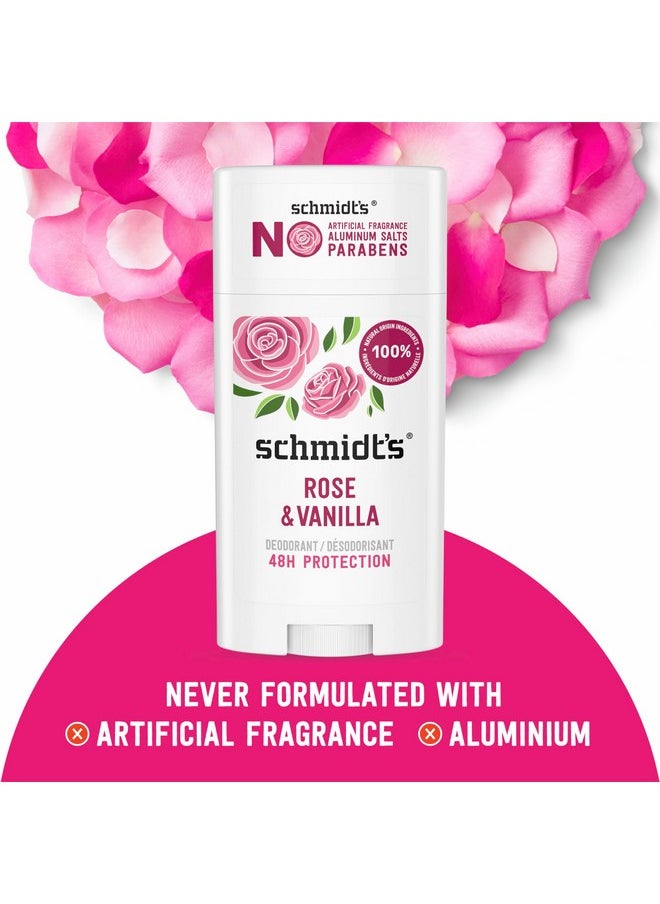 Schmidt's Aluminum-Free Vegan Deodorant Rose & Vanilla with 24 Hour Odor Protection 2 Count for Women and Men, Natural Ingredients, Cruelty-Free, 2.65 oz