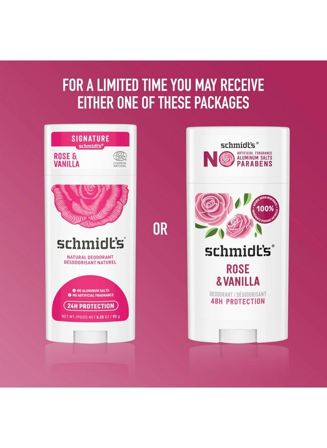 Schmidt's Aluminum-Free Vegan Deodorant Rose & Vanilla with 24 Hour Odor Protection 2 Count for Women and Men, Natural Ingredients, Cruelty-Free, 2.65 oz