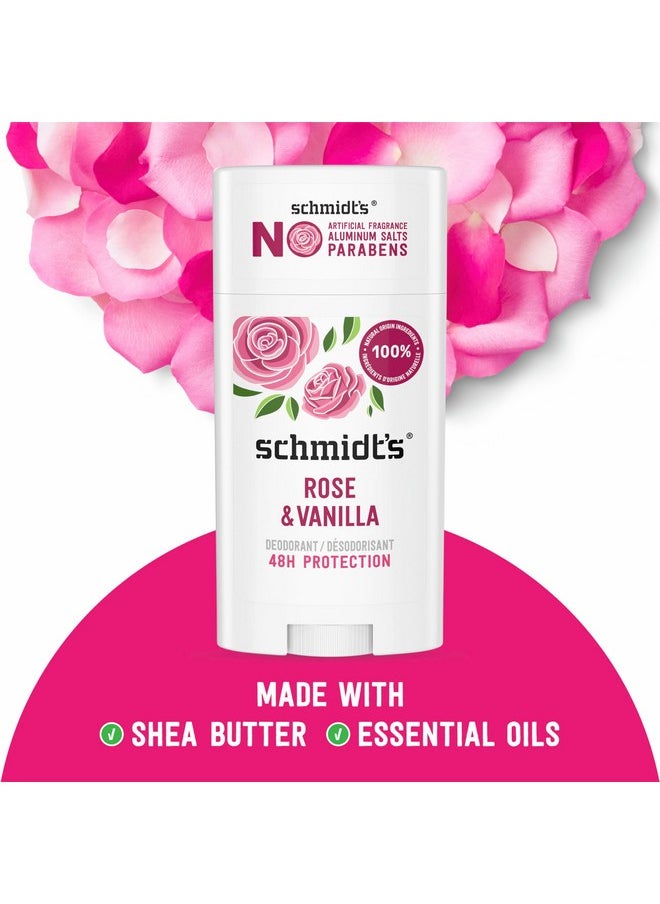 Schmidt's Aluminum-Free Vegan Deodorant Rose & Vanilla with 24 Hour Odor Protection 2 Count for Women and Men, Natural Ingredients, Cruelty-Free, 2.65 oz
