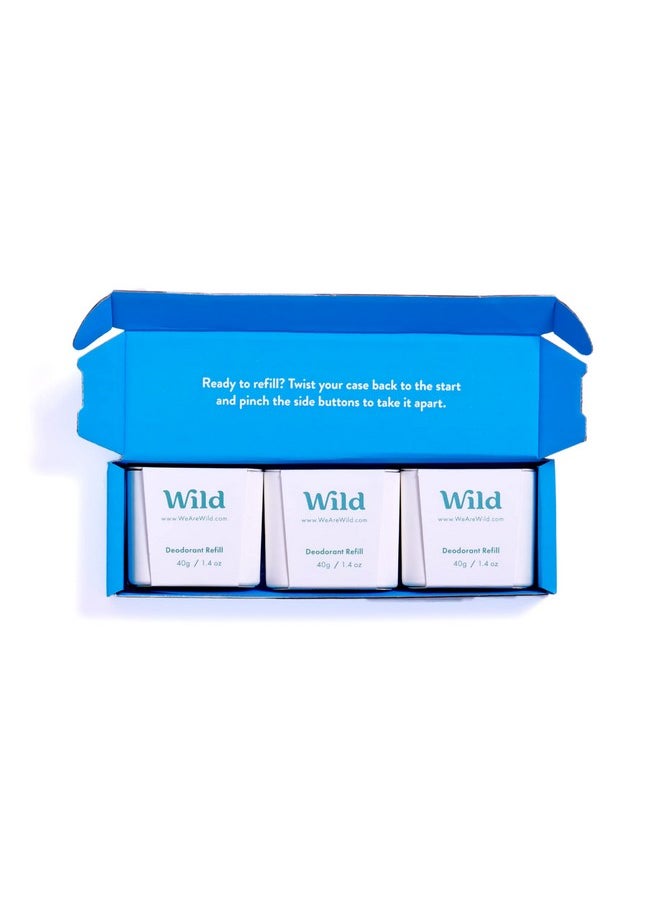 Wild - Natural Refillable Deodorant - Fresh Cotton & Sea Salt Refill Trio Pack - Vegan & Eco-Friendly - Aluminum Free - Long Lasting Protection - 100% Natural Ingredients - 3 Pack of 1.41oz Refills