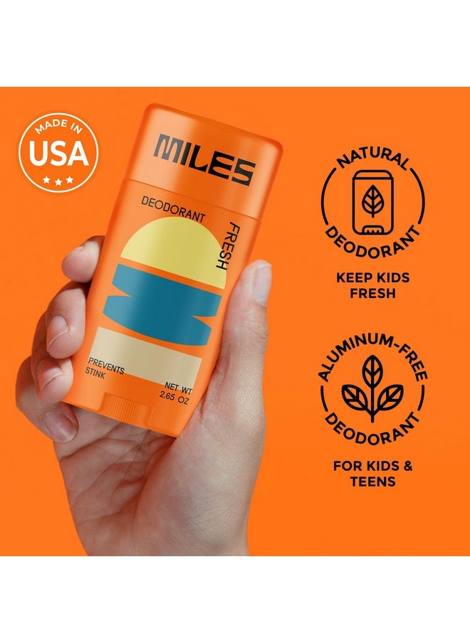 Miles Kids Deodorant for Boys and Girls - Aluminum Free Deodorant for Kids and Teens, Natural, Hypoallergenic, Made in USA - Fresh Scent, 1-Pack