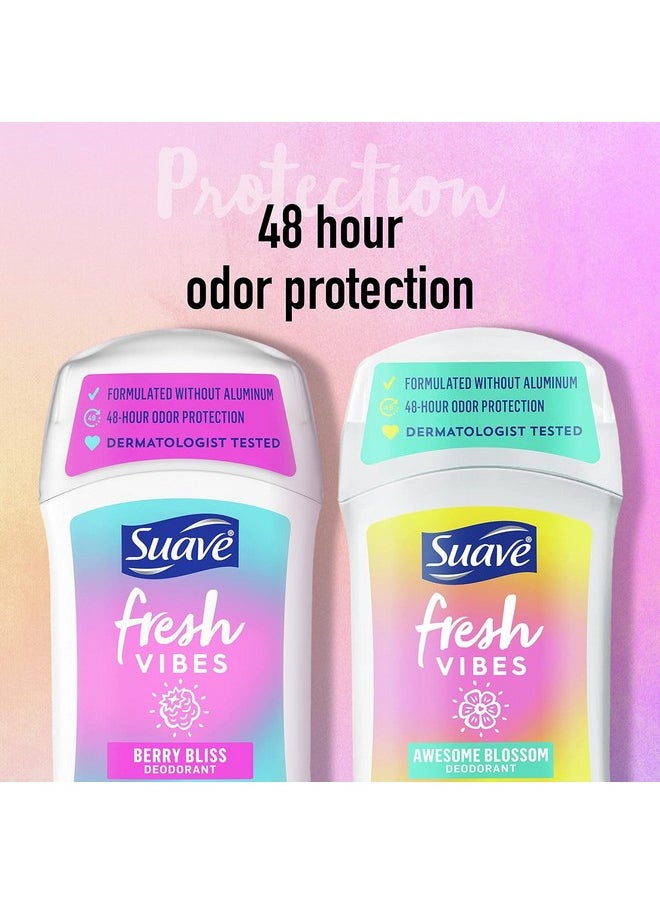 Suave Aluminum-Free Deodorant, Kids & Teen Girls - Fresh Vibes Berry Bliss & Awesome Blossom, 48H Protection, 1.2 Oz Ea