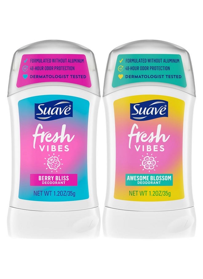 Suave Aluminum-Free Deodorant, Kids & Teen Girls - Fresh Vibes Berry Bliss & Awesome Blossom, 48H Protection, 1.2 Oz Ea