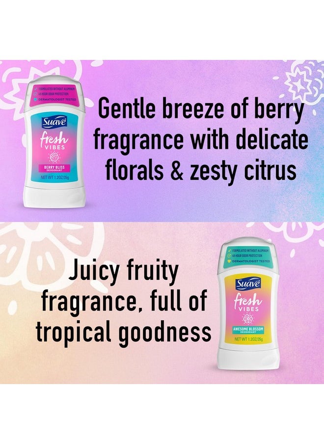 Suave Aluminum-Free Deodorant, Kids & Teen Girls - Fresh Vibes Berry Bliss & Awesome Blossom, 48H Protection, 1.2 Oz Ea
