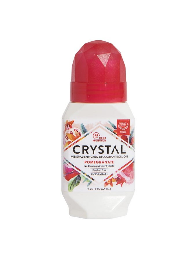 Crystal Mineral Deodorant Roll-On Body Deodorant With 24-Hour Odor Protection, Pomegranate, Non-Sticky Roll-On, No Aluminum Chlorohydrate, 2.25 FL OZ - 1 pack