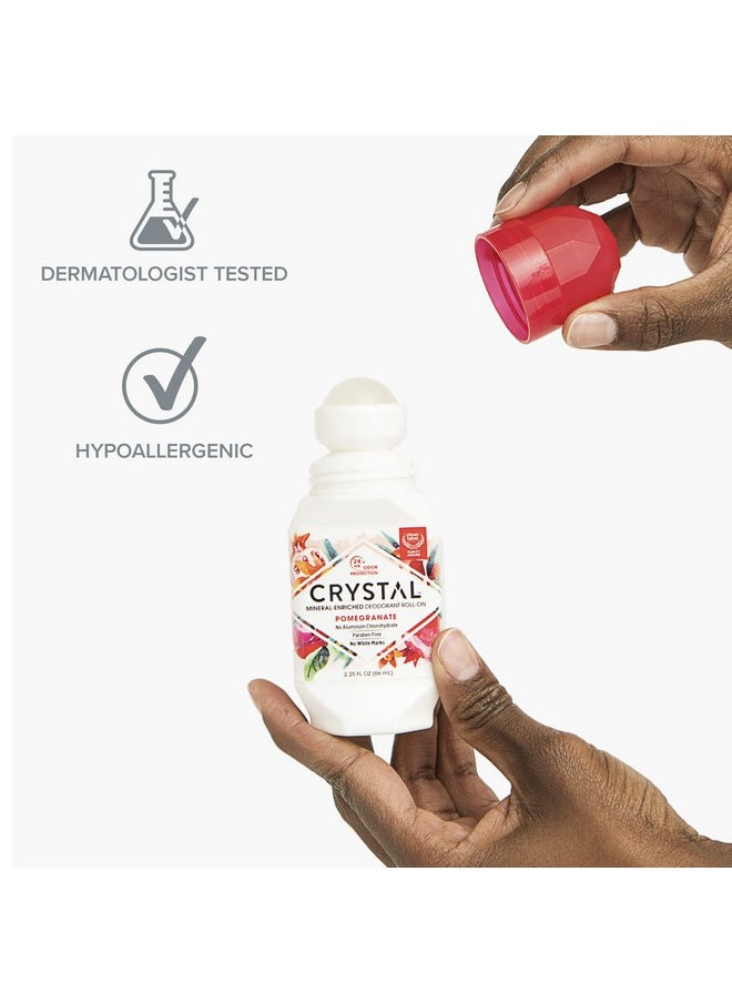 Crystal Mineral Deodorant Roll-On Body Deodorant With 24-Hour Odor Protection, Pomegranate, Non-Sticky Roll-On, No Aluminum Chlorohydrate, 2.25 FL OZ - 1 pack