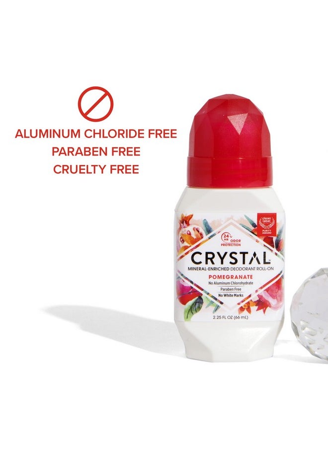 Crystal Mineral Deodorant Roll-On Body Deodorant With 24-Hour Odor Protection, Pomegranate, Non-Sticky Roll-On, No Aluminum Chlorohydrate, 2.25 FL OZ - 1 pack