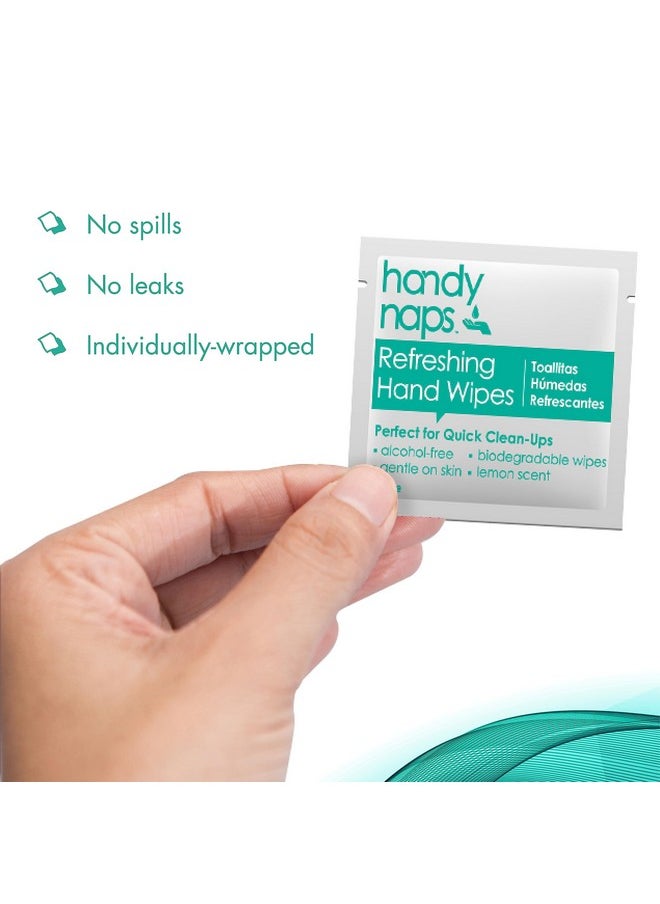Handynaps Alcohol-Free Hand Wipes With Fresh Lemon Scent, Gentle On The Skin - Box of 100 Individually Wrapped Wipes For Adults and Kids, Travel Essentials